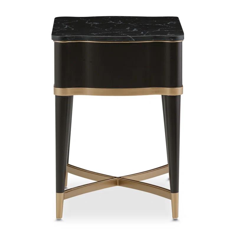 Michael Amini Malibu Crest Marble Top End Table with Storage