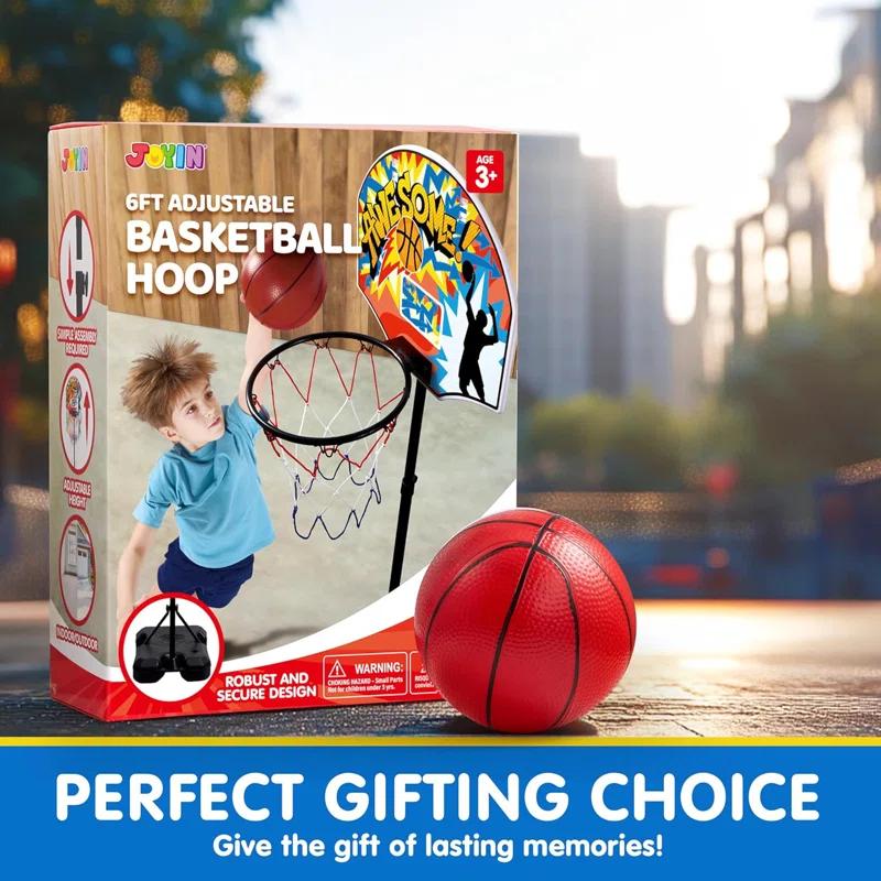 Phantoscope Kids Basketball Hoop, Adjustable Height 2.8 Ft-6.2 Ft Toddler Basketball Hoop For Kids Indoor Outdoor Play Portable Basket Ball For Age 3-8 Gift