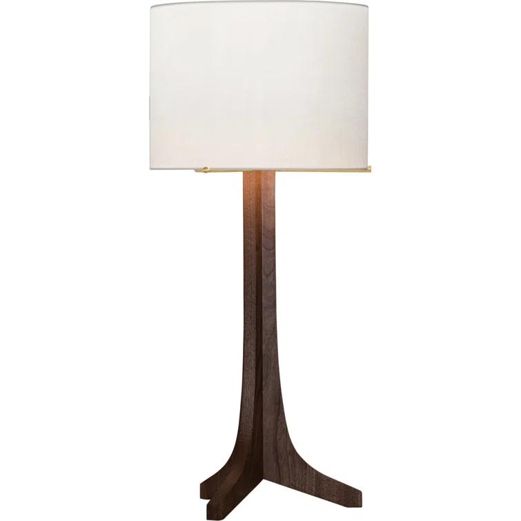 Nauta Sleek White Linen Shade Table Lamp with Dark Walnut Base