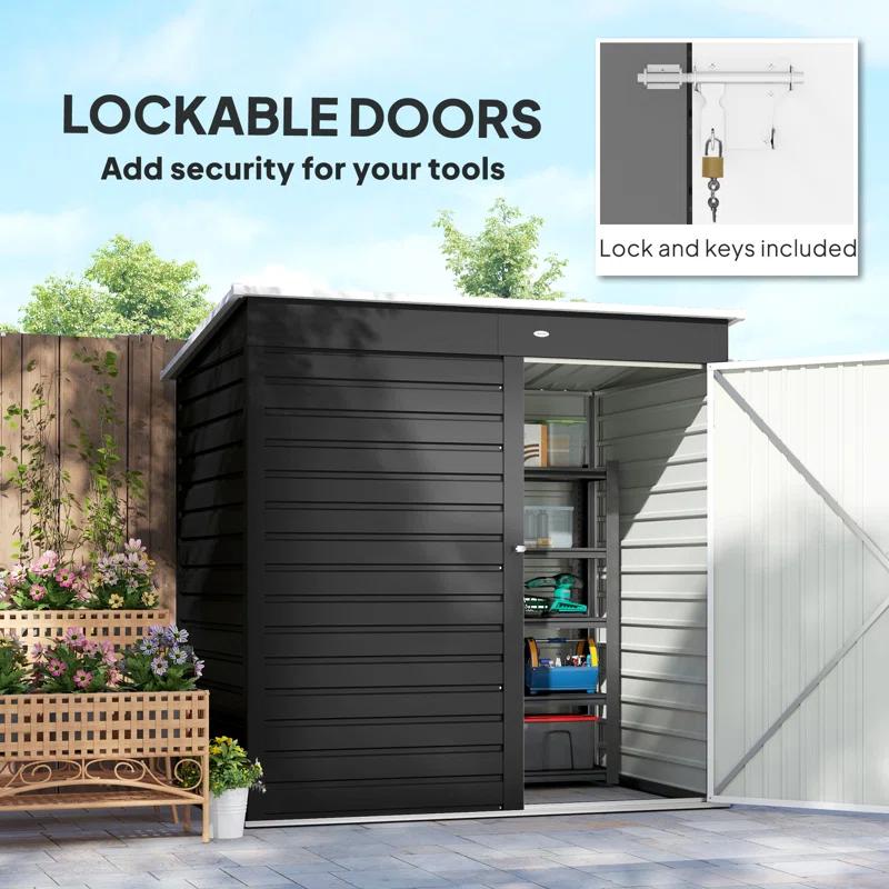 Outsunny 6' x 4' Outdoor Storage Shed, Metal Garden Shed with Lockable Door and Gloves, Tool Shed for Backyard Garden Patio Lawn