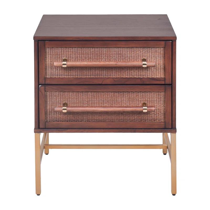 Hopper Studio Hopper Studio Sophia Solid Wood 2-Drawer Rattan Nightstand, Stylish Storage For Modern Homes