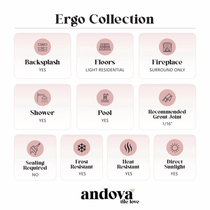Andova Ergo 3" x 11" Picket Glass Kitchen Backsplash, Bathroom, Shower, Pool, Wall and Floor Tile