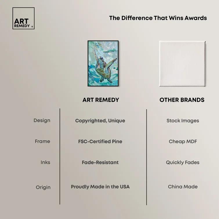 Art Remedy Art Remedy Serene Turtle Framed Colorful Coastal 1 Piece Canvas Wall Art 57715