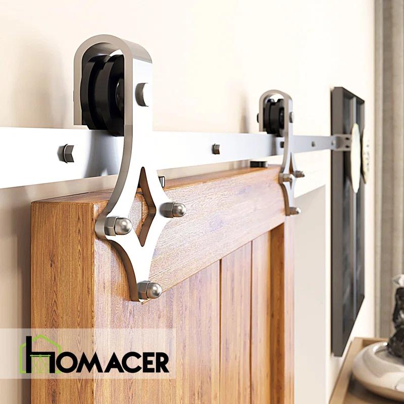 Homacer Brushed Nickel Diamond Design Non-Bypass Single Track One Door Hardware Kit( Door Not Included)