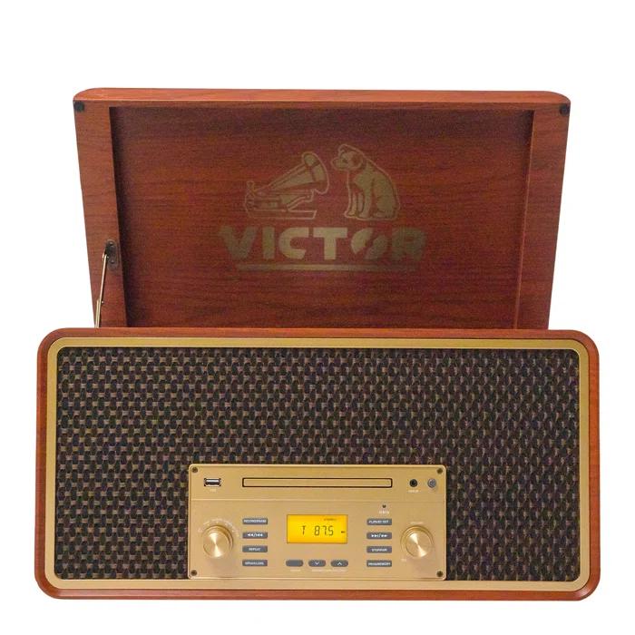 Victor 8-in-1 Wood Music Center with Bluetooth Vinyl Record Player