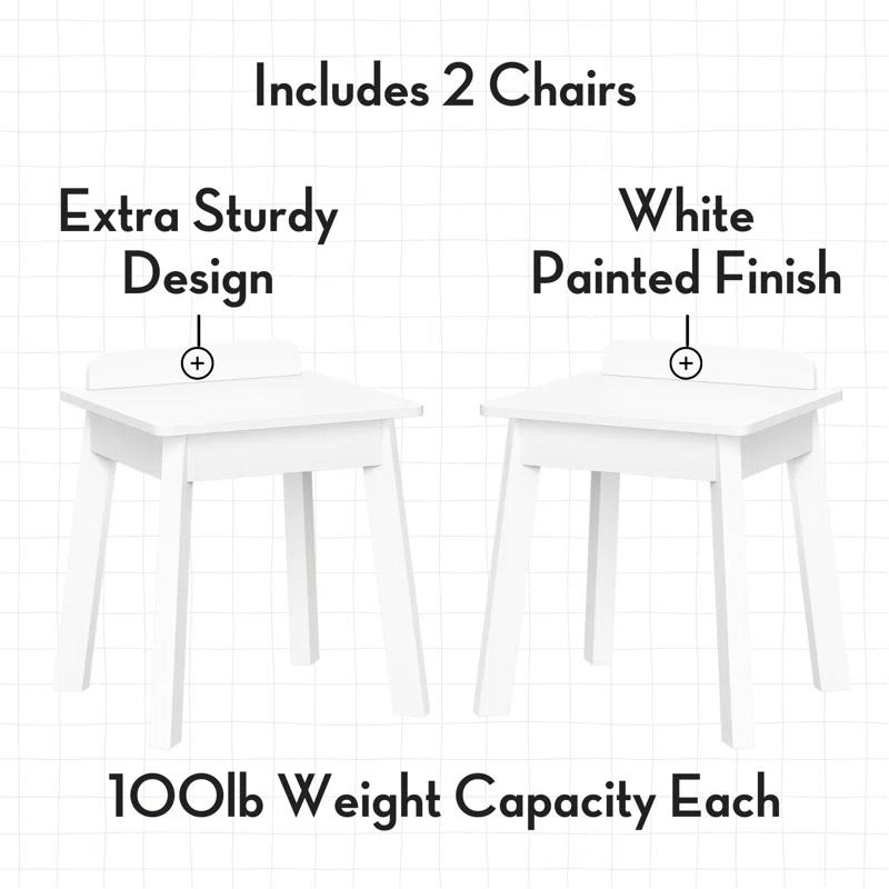 RiverRidge Kids Playroom Art Activity Table with 2 Cubbies and 2 Bookracks - White with 2 Chairs for Playroom, Nursery, and Daycare