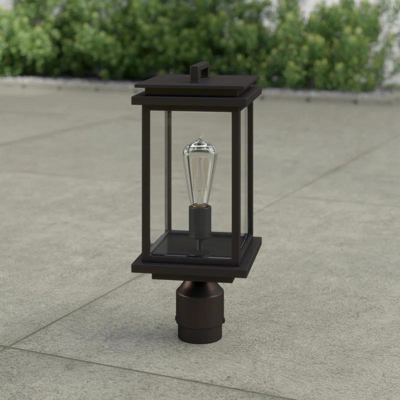 Antique Bronze Rectangular Outdoor Post Lantern with Clear Panels