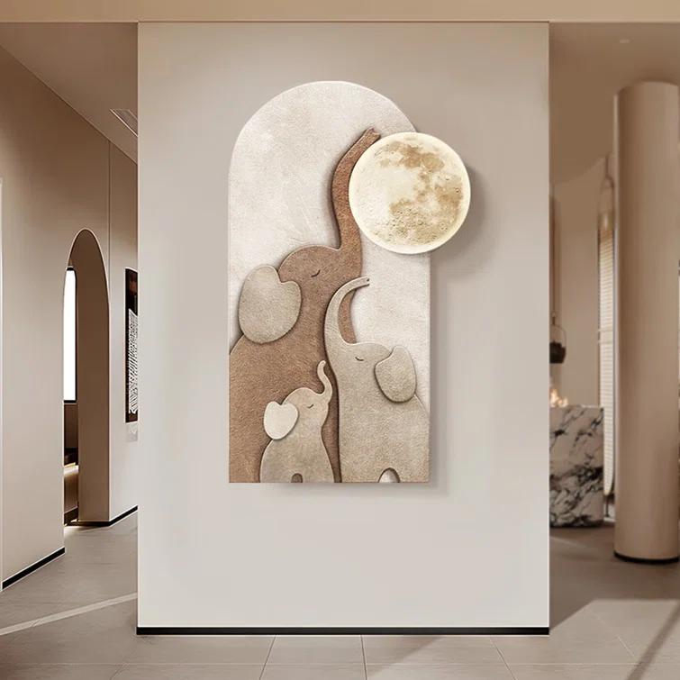 Homary 31.5" Arched LED 3D Acrylic Elephant Moon Wall Sculpture Art Decor Living Room Bedroom
