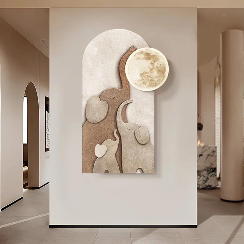 Homary 31.5" Arched LED 3D Acrylic Elephant Moon Wall Sculpture Art Decor Living Room Bedroom