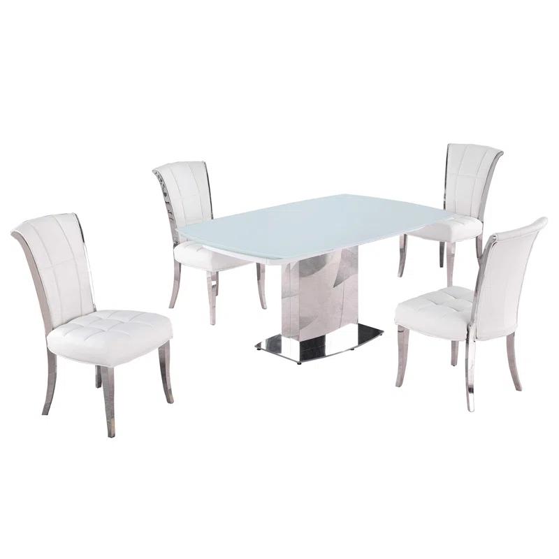 Chintaly Imports Contemporary Extendable White Glass Dining Table