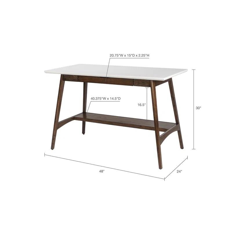 George Oliver Parker Desk With Rubberwood Frame, MDF Top, And Oak Veneer Shelves For Durability And Style