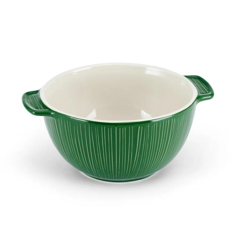 Green Ceramic Textured 2-Piece Serving Bowl Set