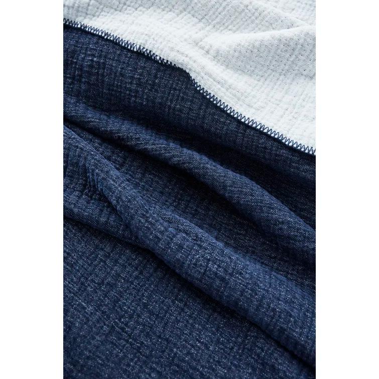King Size Twilight Blue Organic Cotton Reversible Blanket