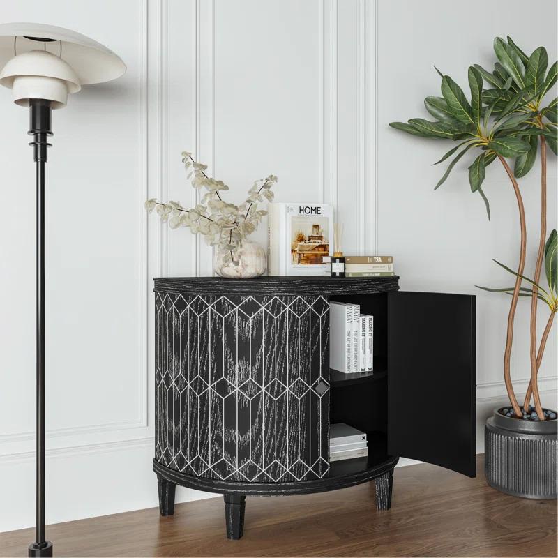 Gracie Oaks Modern Half-Moon 2 Door Wooden Cabinet With Two-Tier Storage And Exquisite Craftsmanship
