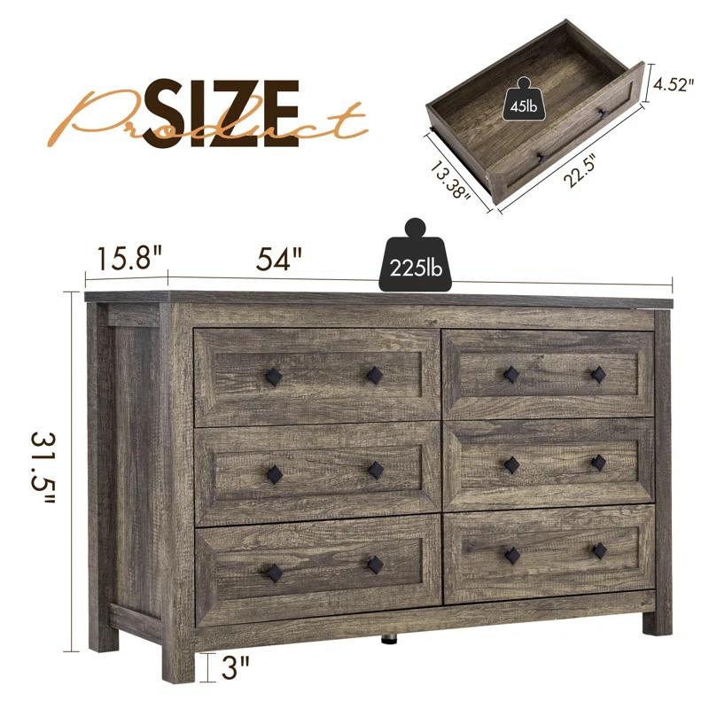 Laurel Foundry Modern Farmhouse® Nieto 54'' W Unfinished 6 - Drawer Dresser