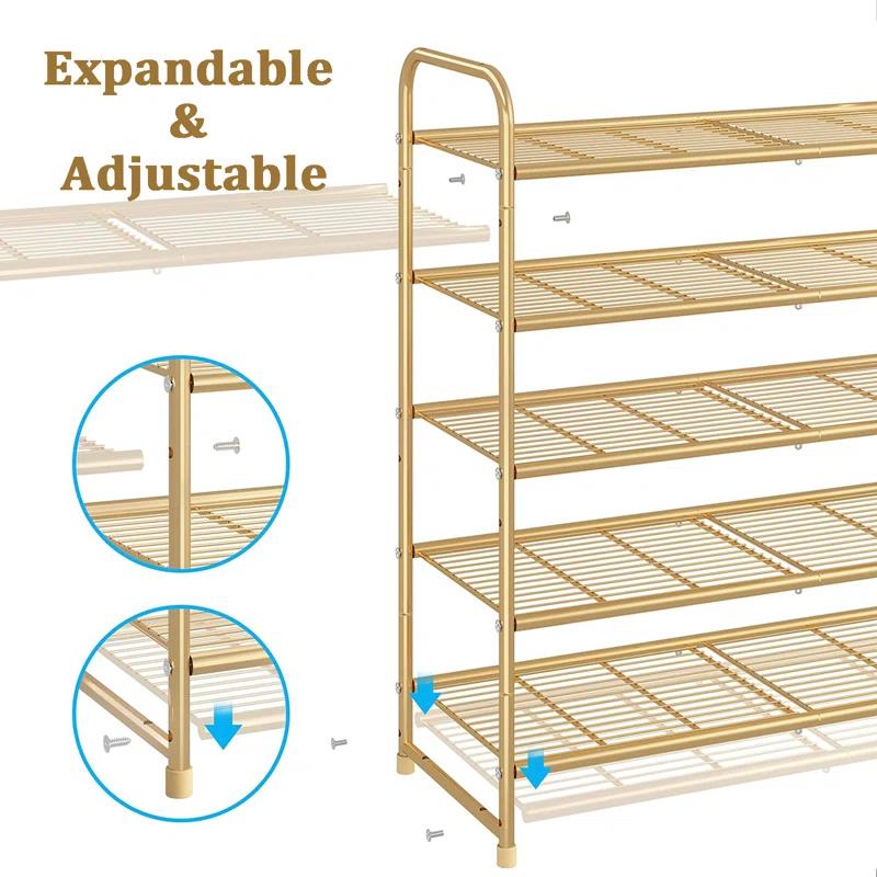 Rebrilliant 5-Tier Stackable Shoe Rack, Expandable & Adjustable Shoe Organizer Storage Shelf