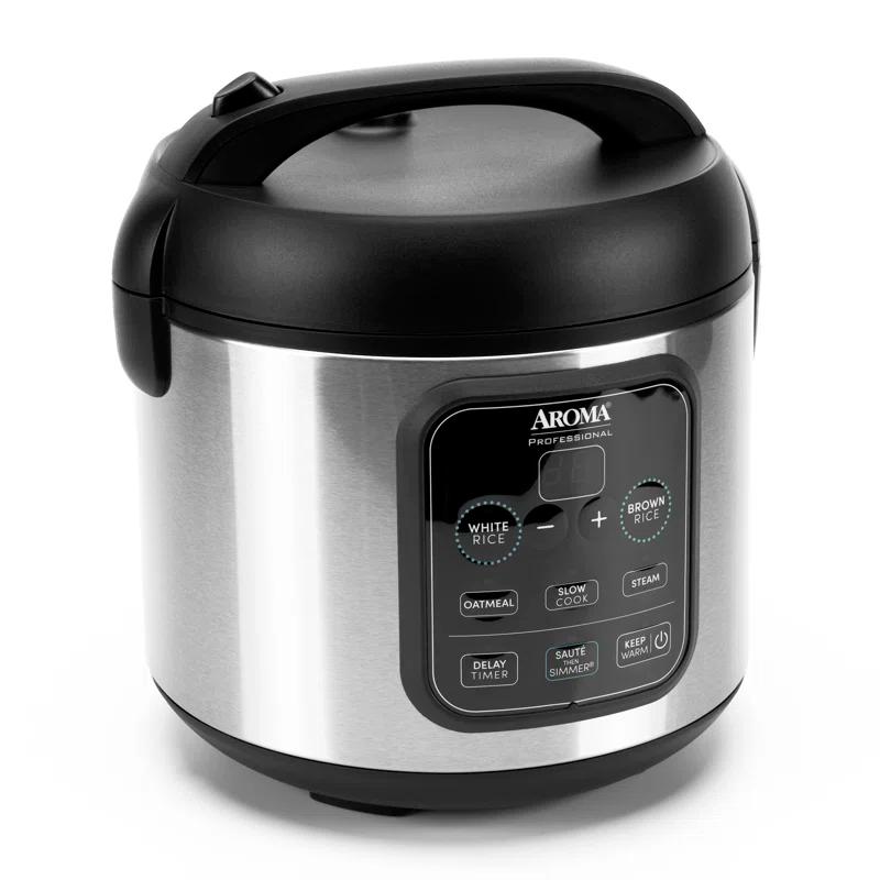 Aroma Aroma 4-Cup (Uncooked) / 8-Cup (Cooked), 2Qt. Digital Rice & Grain Multicooker, Slow Cooker, Automatic Keep Warm Mode, Steam Tray Included, Stainless Steel (ARC-994SB)