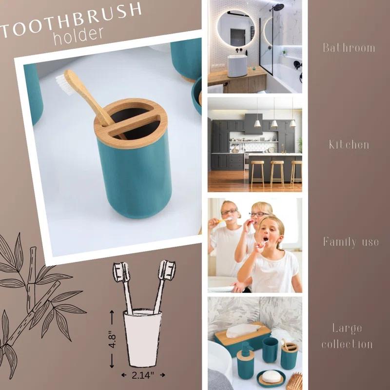 Evideco PADANG Toothbrush Holder & Toothpaste Holder with Bamboo Top