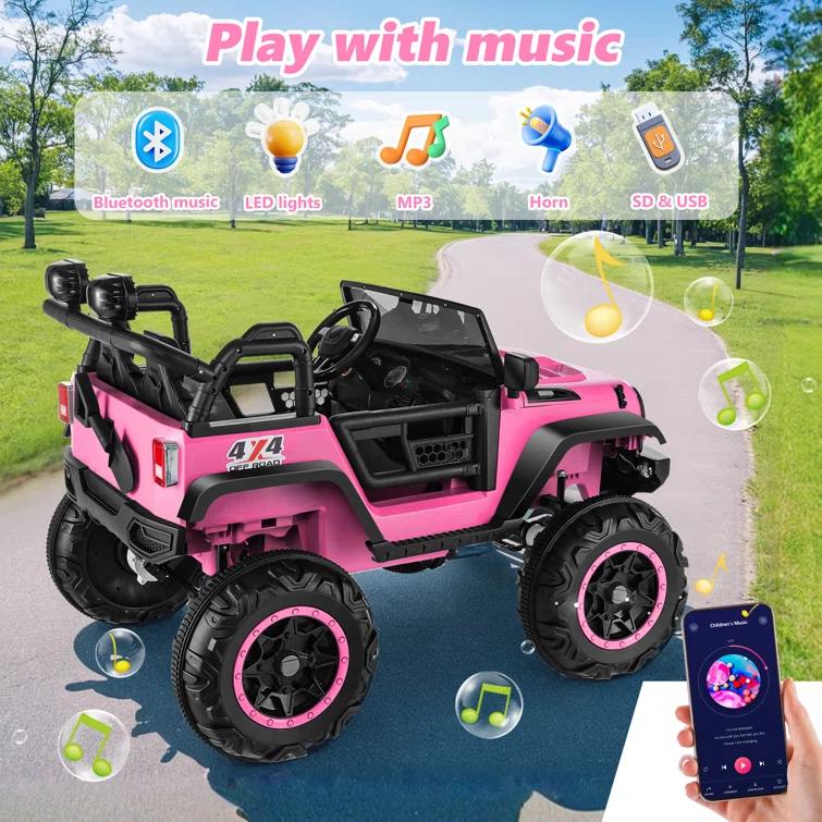 Ancheer 24V Real 2 Seater Ride On Toys Electric SUV Jeep Car With Remote Control,2WD/4WD Switchable, 4X100W Motor, Bluetooth, Music, USB, Lights