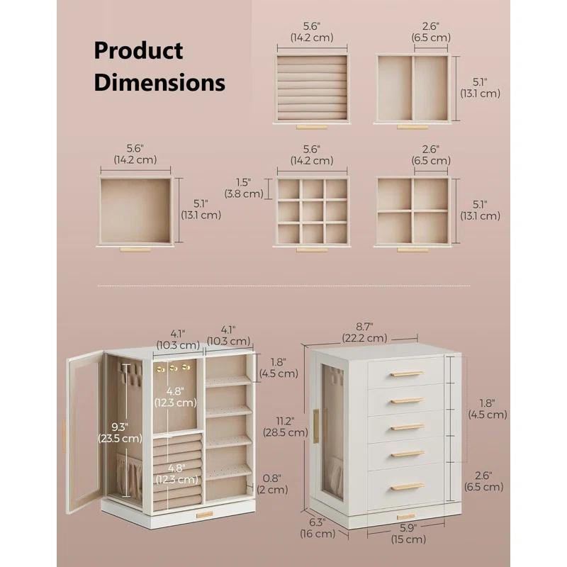 Stack man Jewelry Box 360° Rotating, Jewelry Storage Case With 5 Drawers