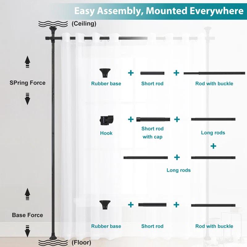 Rebrilliant Room Divider, No Drilling Curtain Rods Hanging Wall Divider For Room Separation, 120” Tall 114” Wide Adjustable Floor To Ceiling Partition Room Dividers, Heavy Duty Corner Room Divider Curtain Rods