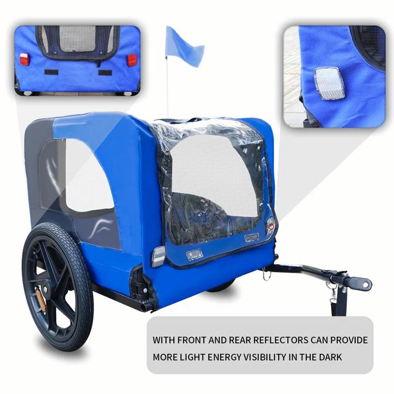 Myhomekeepers Blue High Quality 16 Inch Air Wheel Pet Bike Trailer For Dogs Foldable Bicycle Pet Trailer