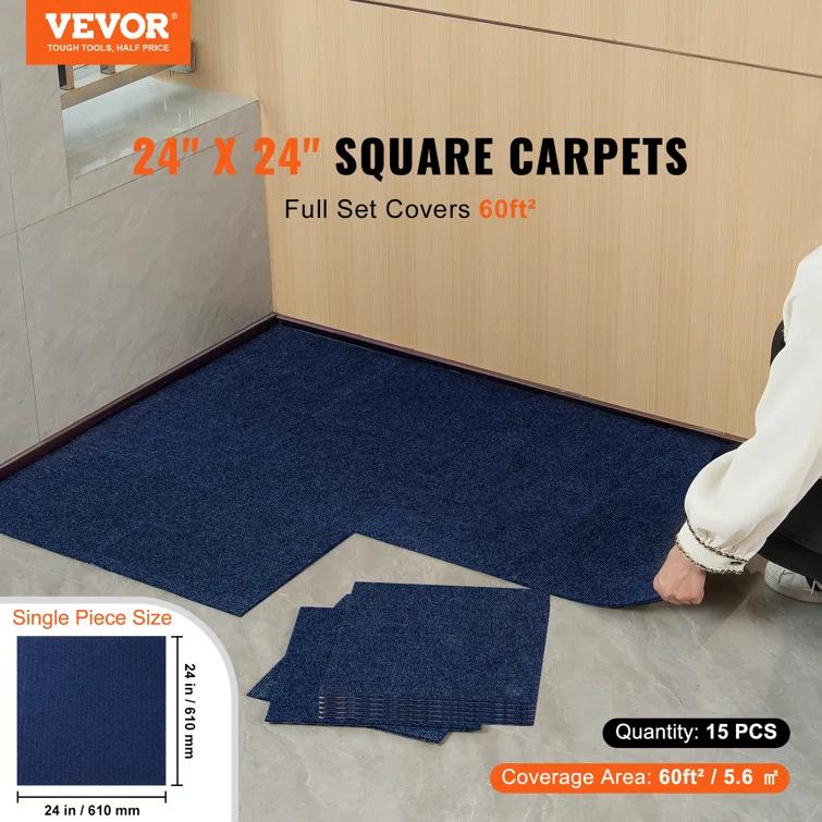 VEVOR 24'' W x 24'' L Level Cut And Loop Polyester Carpet Tile (Set of 15)