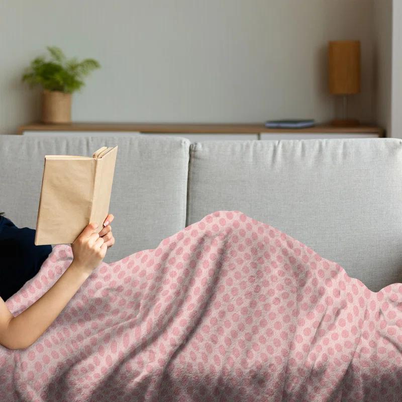 Ambesonne Ambesonne Pink Polka Dots Fleece Throw Blanket Spots Plain