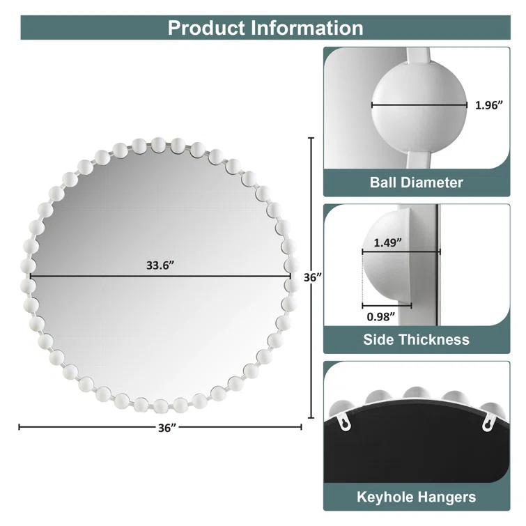 Marlowe Beaded Round Metal Wall Mirror