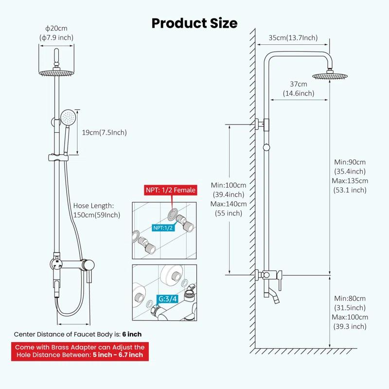 FUNDUXA Stainless Steel Wall Mounted Outdoor Shower with Detachable Shower Head