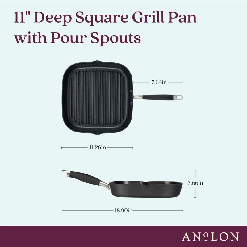 Anolon Anolon Advanced Home Hard Anodized Nonstick Deep Square Grill / Griddle Pan With Pour Spouts,11 Inch