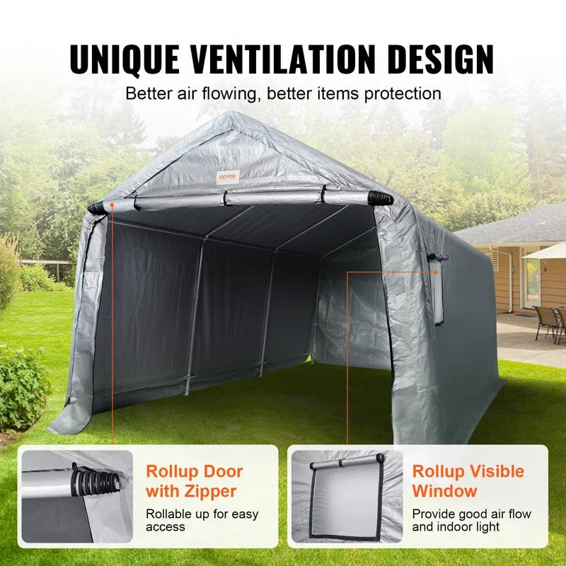 VEVOR Heavy Duty 10 ft. W x 15 ft. D Polyethylene Portable Garage Shed