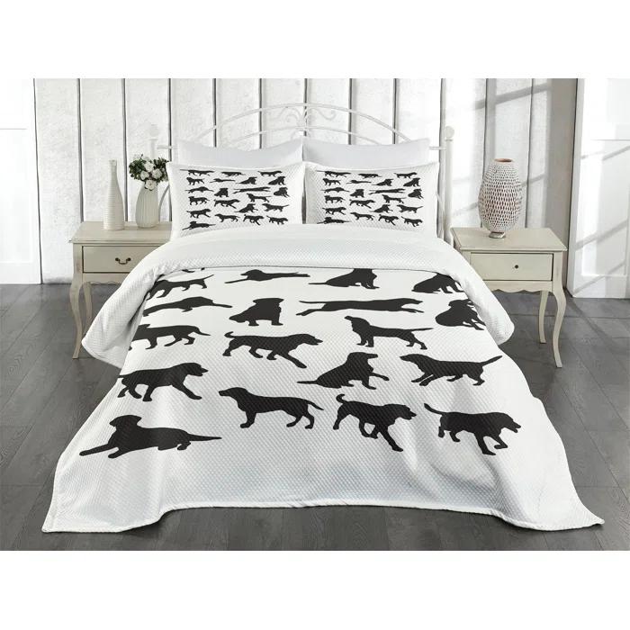 Ambesonne Ambesonne Labrador Bedspread Set Various Positions Charcoal Grey White
