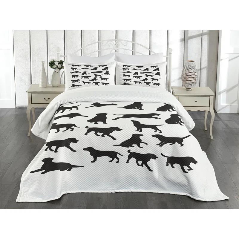 Ambesonne Ambesonne Labrador Bedspread Set Various Positions Charcoal Grey White