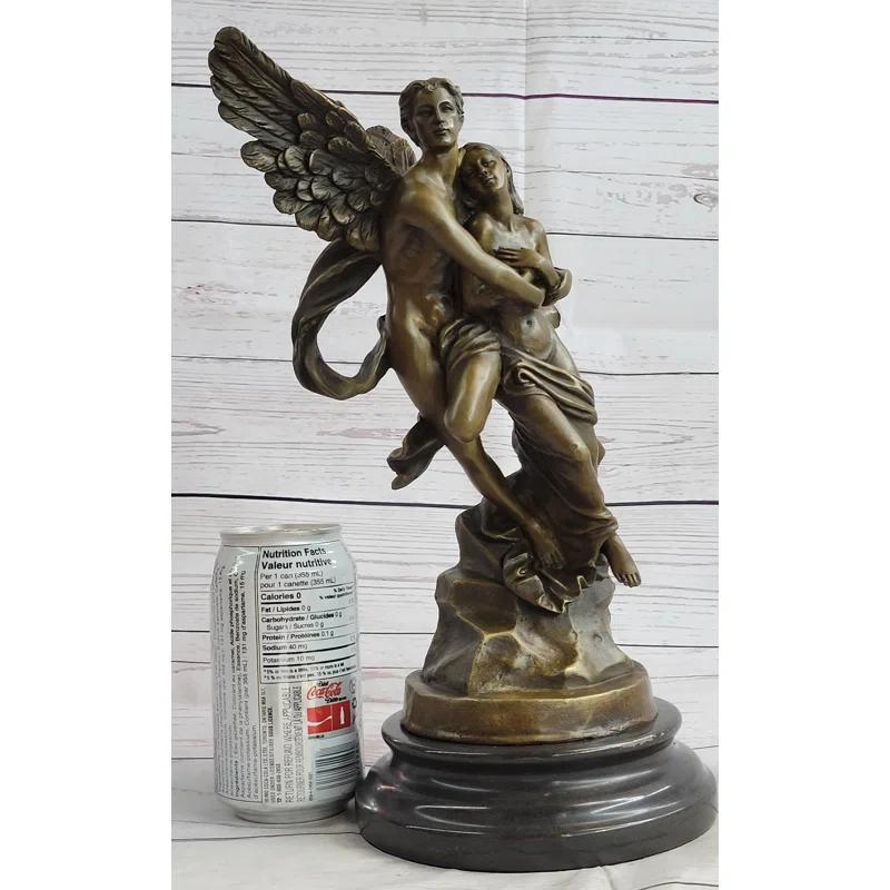 Bloomsbury Market Azal Eros  Psyche Romantic Lovers Angel Bronze Statue Sculpture Figure On Marble Base 13 Inches X 6 Inches