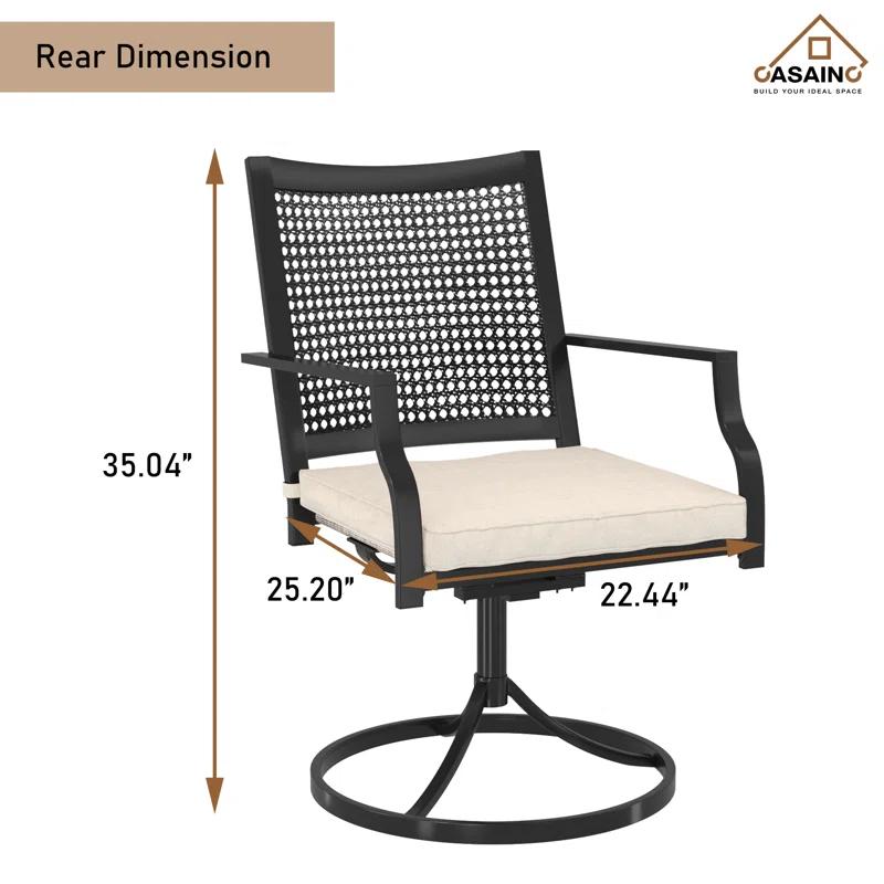 CASAINC Outdoor Iron Frame Swivel Dining Chair with Cushions (Set of 2)