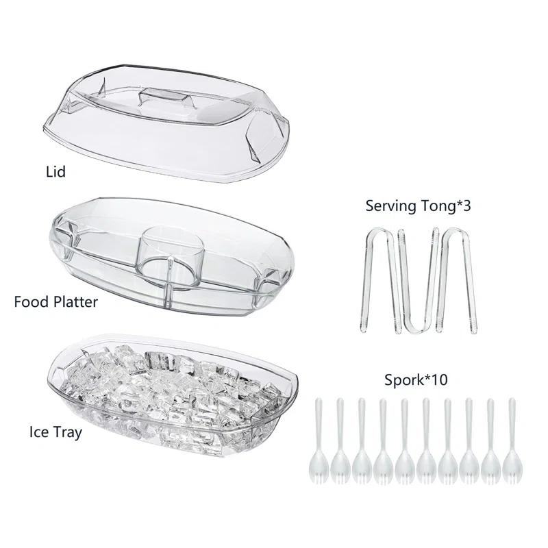 Prep & Savour Chilled Veggie Tray, 15 Inch Clear Party Platter with 4 Compartments