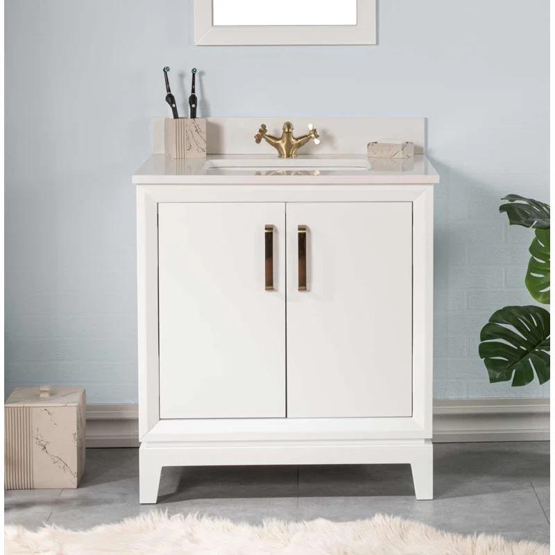 Fabia 30'' Free-standing Single Bathroom Vanity with Quartz Vanity Top & Mirror