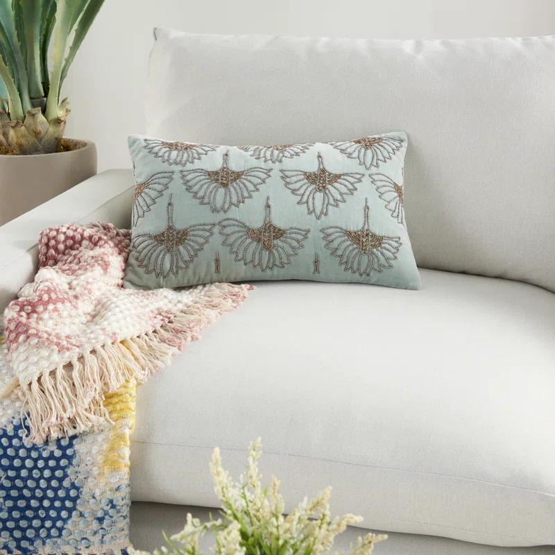 Mina Victory 12" X 20" Ivory Cotton Throw Pillow