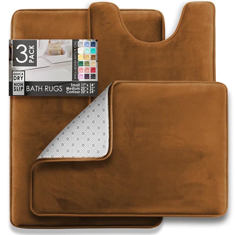 Latitude Run® Aighan 3 Piece Ultra Soft and Absorbent Memory Foam Bath Rug Set with Non-Slip Backing