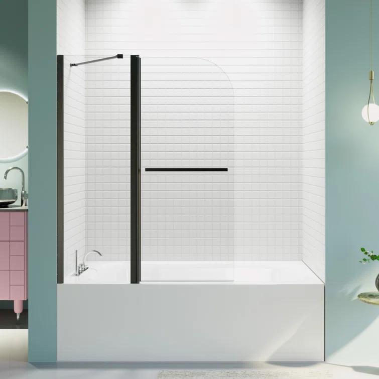 KUNMINGZHUHE 43 In. W * 58 In. H Frameless Folding Shower Doors For Bathtub, 1/4" (6Mm) Thick SGCC Tempered Glass Door, Bathroom Pivot Tub Glass Door ZH2745-W1552P173134