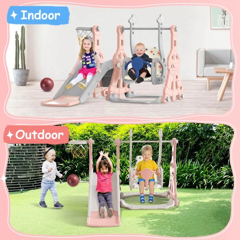 Suteck 4 in 1 Toddler Slide, Kids Slide with Climber and Swing Outdoor Indoor Slide Playset