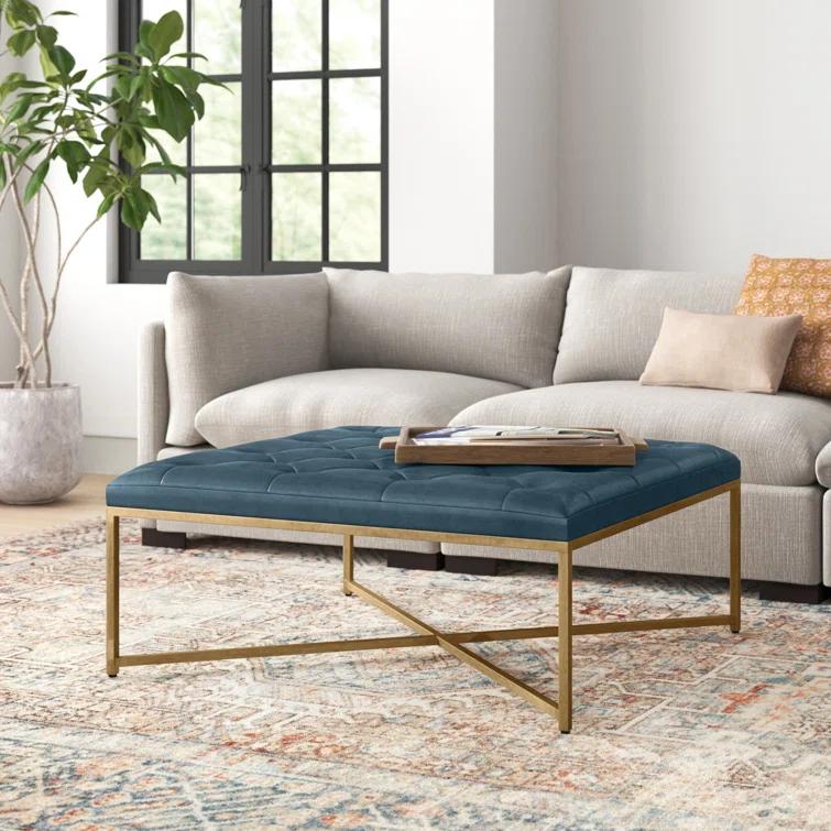 Osa 40" Genuine Leather Tufted Square Cocktail Ottoman