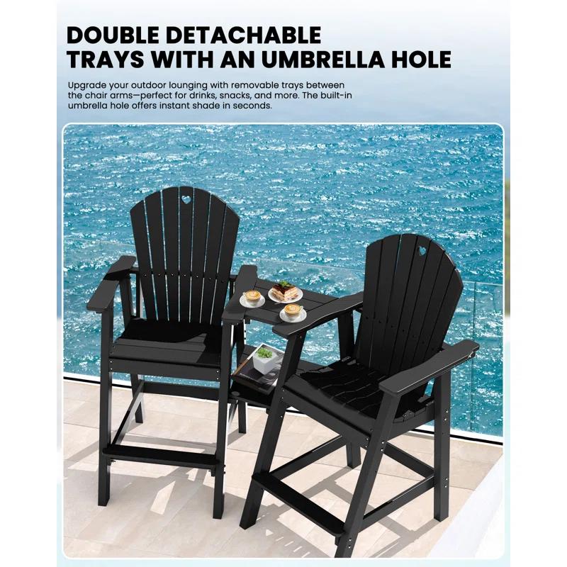 Rosecliff Heights HDPE Tall Adirondack Chair Set with Removable Double Trays (Set of 2)
