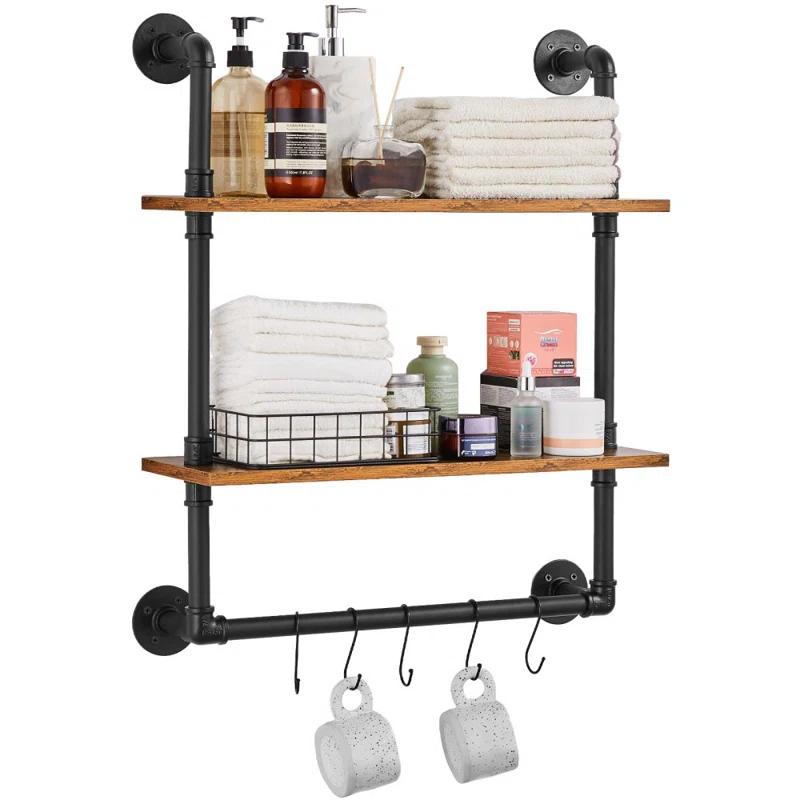 Williston Forge Industrial Pipe Shelf 2 Tier 24x7.87in Wall-Mount for Kitchen Bedroom