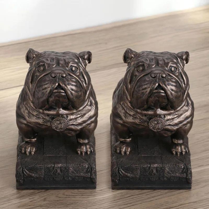 AMIPOR Inch British Bulldog Bookends Resin Sculpture Bookends Hand Painted Bronze Finish Desktop Organizer