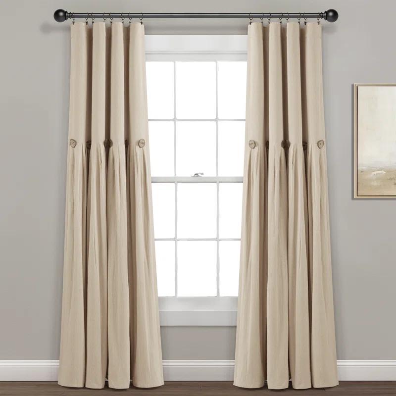 Lush Decor Linen Button Cotton Blend Blackout Thermal Rod Pocket Single Curtain Panel & Reviews | Wayfair