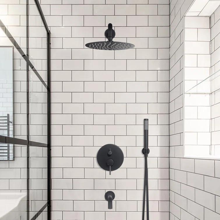 clihome Luxury Wall-Mounted 3-Function Shower System Solid Brass Mixer Valve, 1.8 GPM Flow & Dual Showerheads with Rough-in Valve DM6612BI