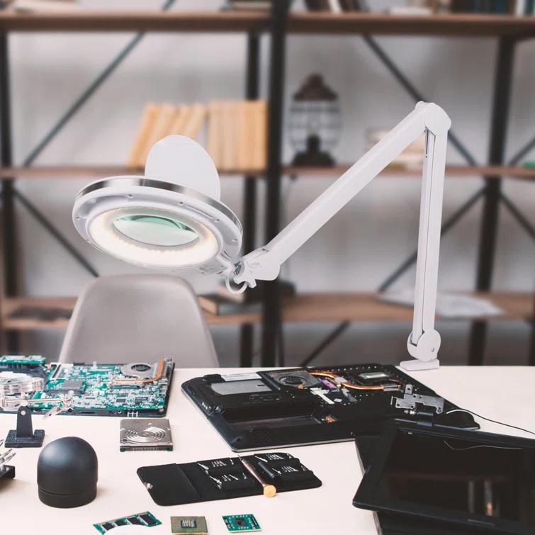 Brightech Lightview Pro 33 in. Adjustable Swing Arm Integrated 2.25X Magnifying Dimmable LED Desk Clamp Lamp