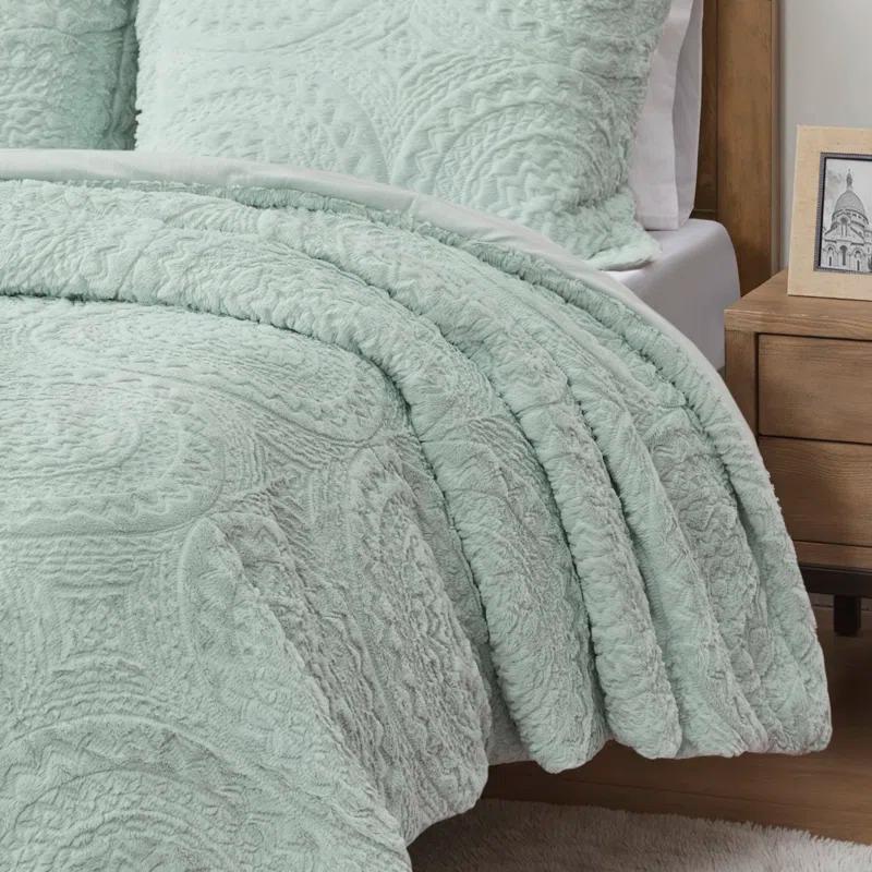 Arya Embroidered Medallion Faux Fur Ultra Plush Comforter Set